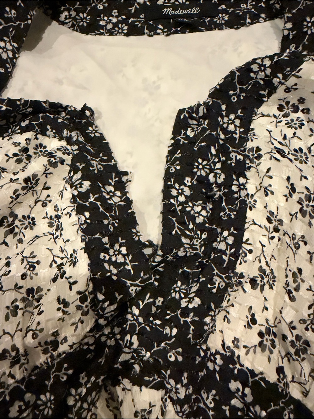 Madewell HAF62 Floral Peplum Blouse in White & Black Size XS - Picture 9 of 10